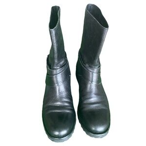 Via Spiga Boots Black Leather Biker Style Boot Strap Buckle 7M L-14